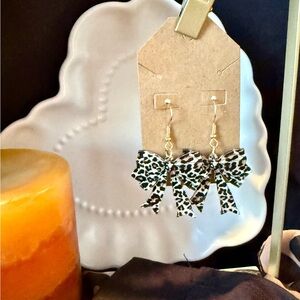 Leopard Print Acrylic Bow Earrings